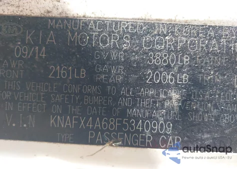 2015 Kia Forte Lx z USA, uszkodzony, nr VIN KNAFX4A68F5340909